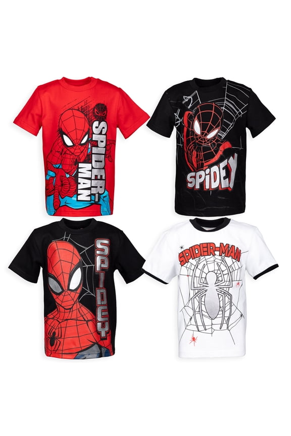 Spider-Man Little Boys' 4-Pack Short Sleeve Tees Red Black White Miles