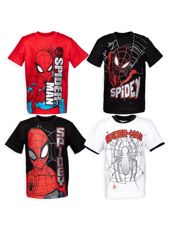 Spider-Man Little Boys' 4-Pack Short Sleeve Tees Red Black White Miles
