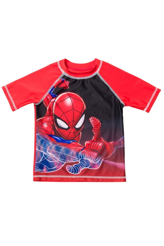 Spider-Man Little Boys Rash Guard Swim Shirt Toddler to Big Kid