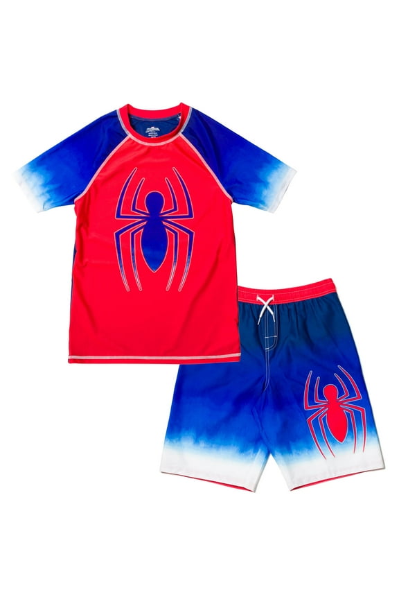 Spider-Man Little Boys Rash Guard and Swim Trunks Outfit Set Toddler to Big Kid