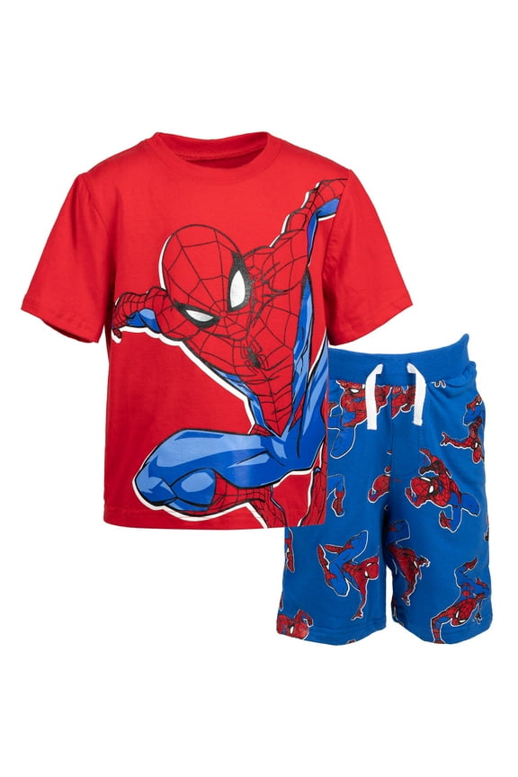 Spider-Man Little Boys T-Shirt and French Terry Shorts Outfit Set Toddler to Big Kid