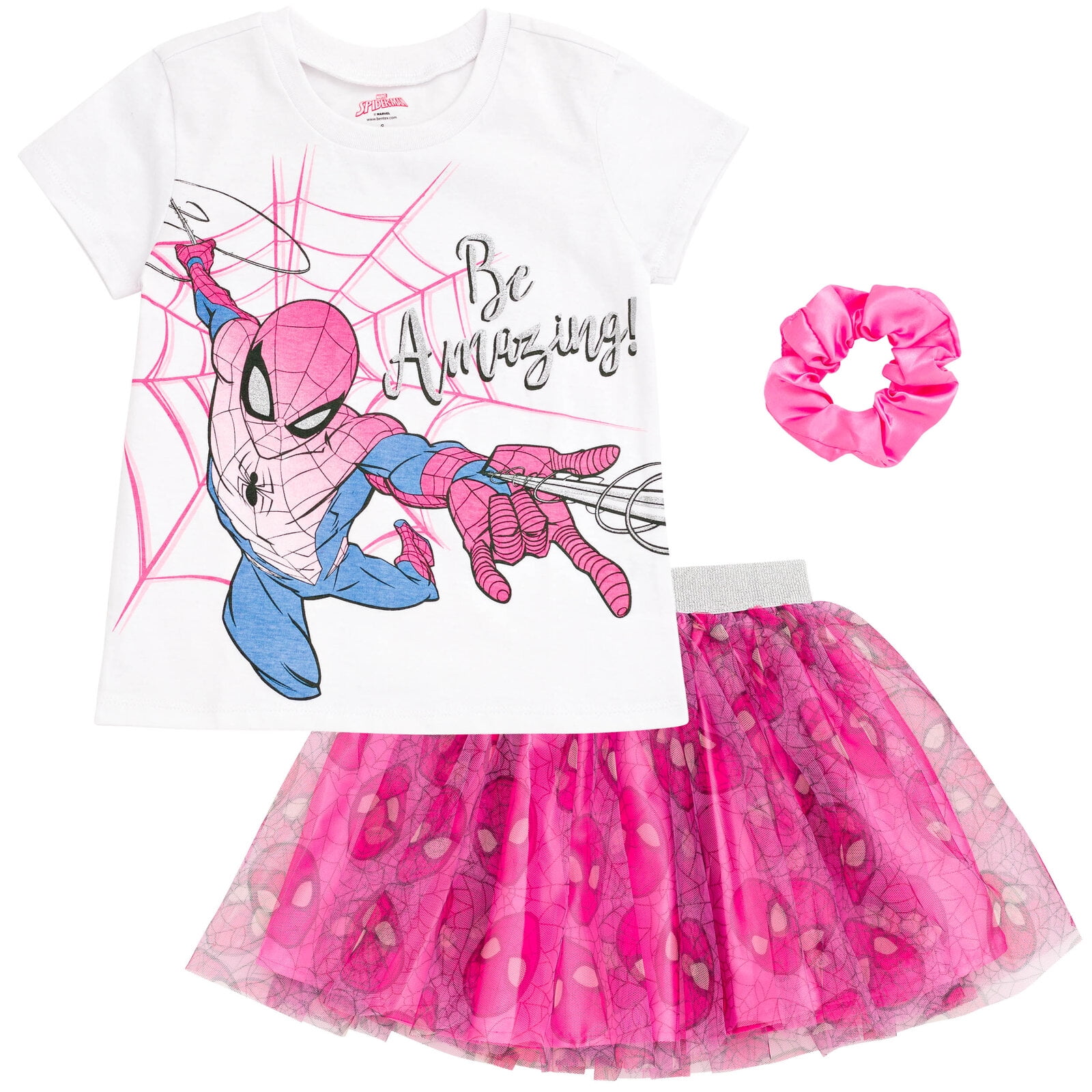 Marvel Spider-Man Little Girls' T-Shirt and Tutu Skirt Set Spidey Pink White