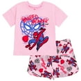 thumbnail image 1 of Marvel Spiderman Print Short Sleeve T Shirt Dolphin Shorts Outfit Set (Girl's or Little Girl's), 1 of 5