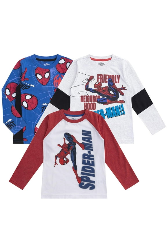 Spider-Man Long Sleeve Shirt (Boys), 3 Pack, Sizes 3T-7
