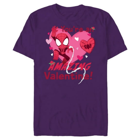 Marvel Spider-Man Love Heart You’re An Amazing Valentine - Short Sleeve Blended T-Shirt for Adults - Customized-Purple