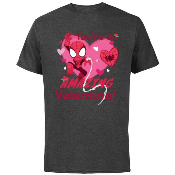 Marvel Spider-Man Love Heart You’re An Amazing Valentine - Short Sleeve Cotton T-Shirt for Adults - Customized-Charcoal
