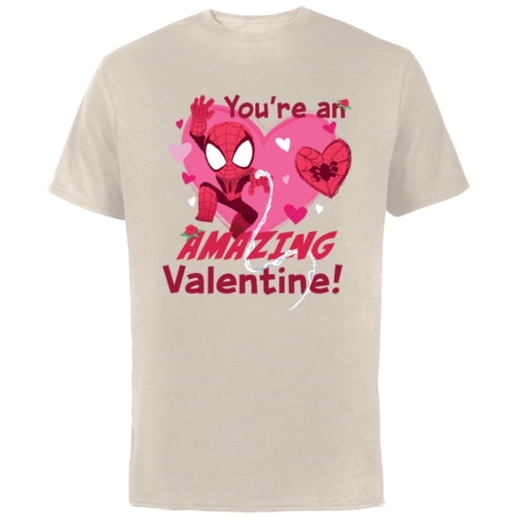 Marvel Spider-Man Love Heart You’re An Amazing Valentine - Short Sleeve Cotton T-Shirt for Adults - Customized-Natural