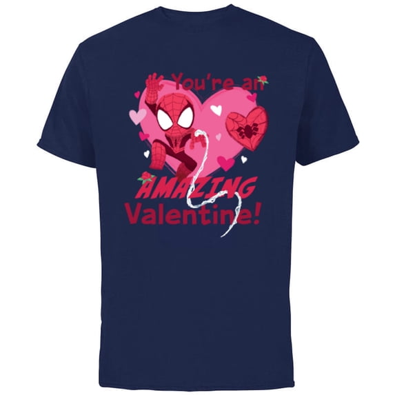 Marvel Spider-Man Love Heart You’re An Amazing Valentine - Short Sleeve Cotton T-Shirt for Adults - Customized-Navy