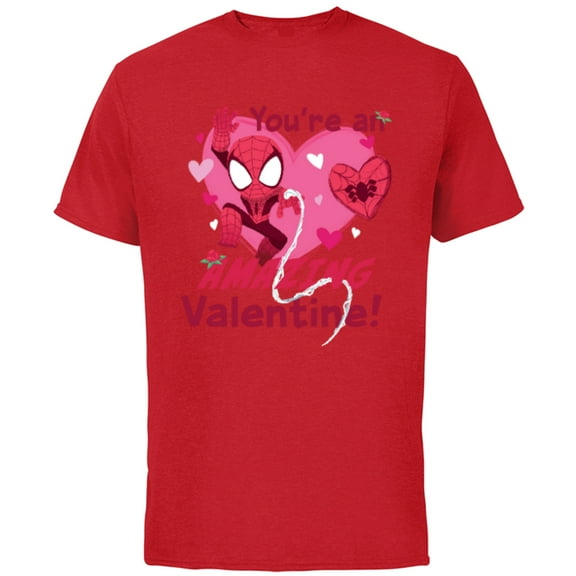 Marvel Spider-Man Love Heart You’re An Amazing Valentine - Short Sleeve Cotton T-Shirt for Adults - Customized-Red