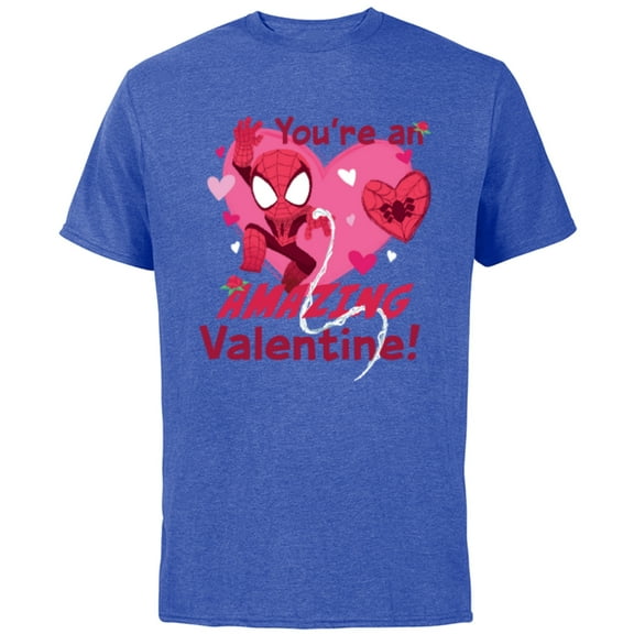Marvel Spider-Man Love Heart You’re An Amazing Valentine - Short Sleeve Cotton T-Shirt for Adults - Customized-Royal Heather