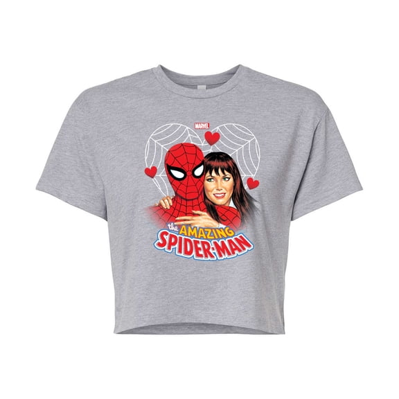Marvel Spider-Man - Mary Jane Valentine - Juniors Cropped Graphic T-Shirt