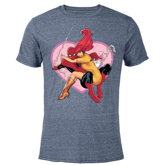Marvel Spider-Man & Mary Jane Variant Cover Valentine's Day - Short Sleeve Blended T-Shirt for Adults – Customized-Navy Heather