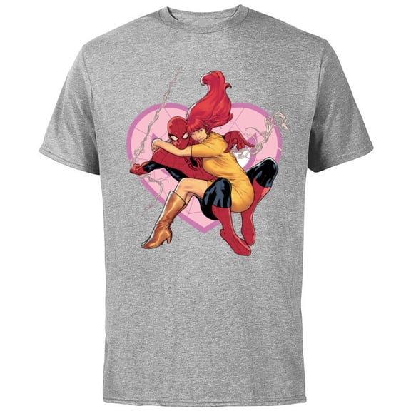 Marvel Spider-Man & Mary Jane Variant Cover Valentine's Day - Short Sleeve Cotton T-Shirt for Adults - Customized-Athletic Heather