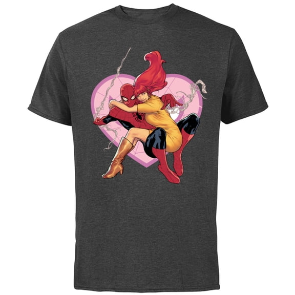 Marvel Spider-Man & Mary Jane Variant Cover Valentine's Day - Short Sleeve Cotton T-Shirt for Adults - Customized-Charcoal