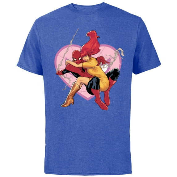 Marvel Spider-Man & Mary Jane Variant Cover Valentine's Day - Short Sleeve Cotton T-Shirt for Adults - Customized-Royal Heather
