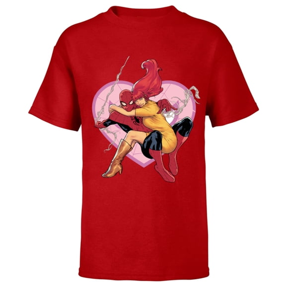 Marvel Spider-Man & Mary Jane Variant Cover Valentine's Day - Short Sleeve T-Shirt for Kids – Customized-Red