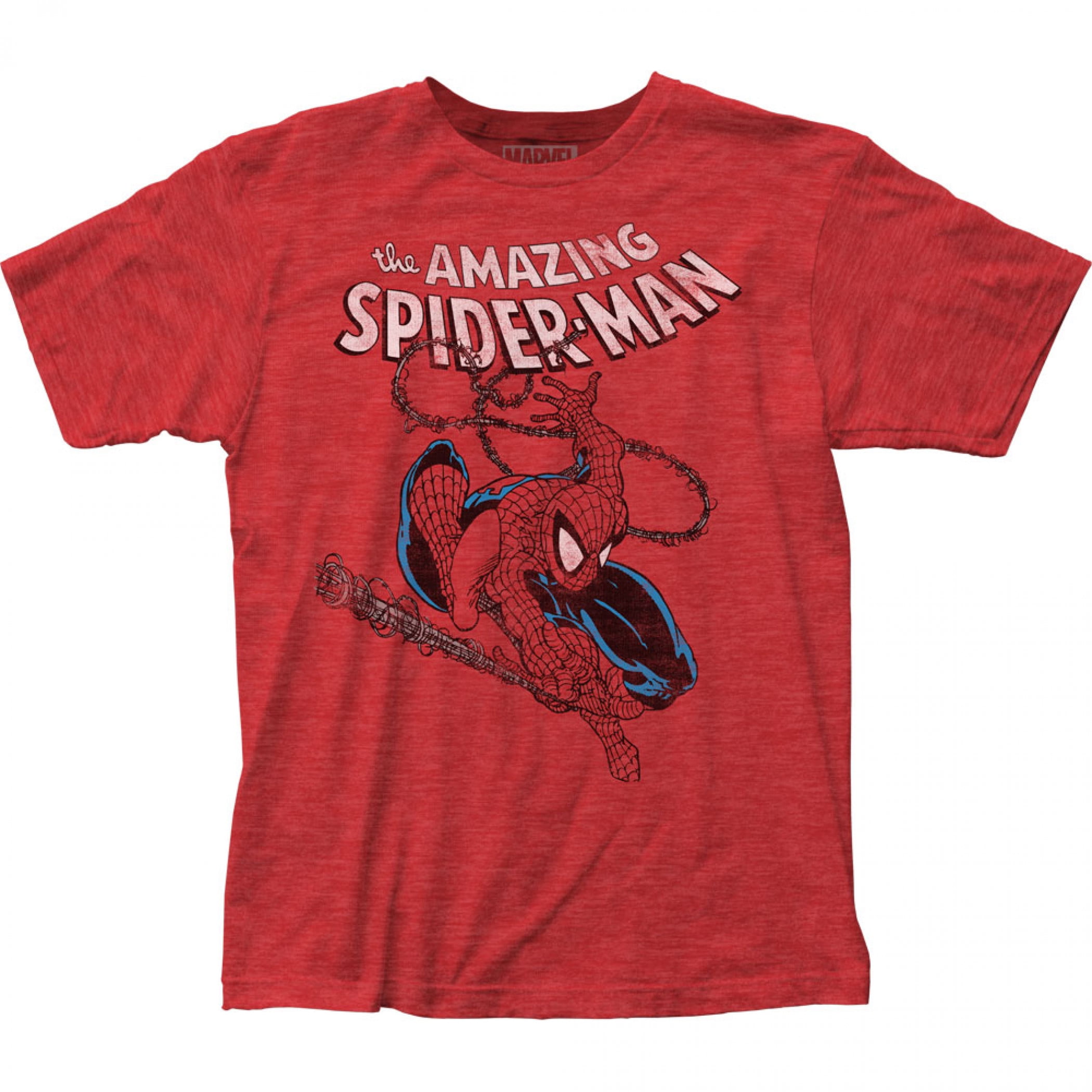Marvel Spider-Man Men's Spidey Swinging Slim-Fit T-Shirt Heather Red ...