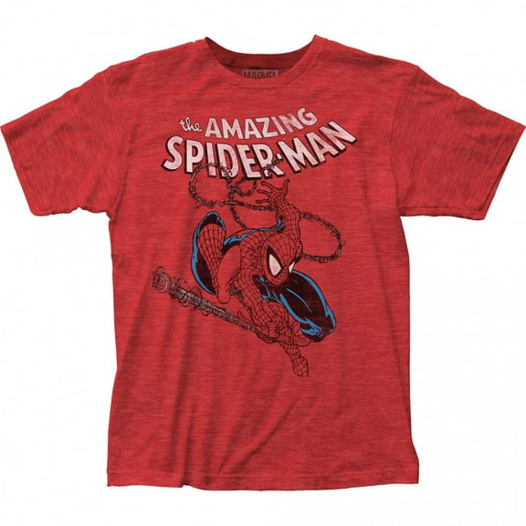Marvel Spider-Man Men's Spidey Swinging Slim-Fit T-Shirt Heather Red 2XL