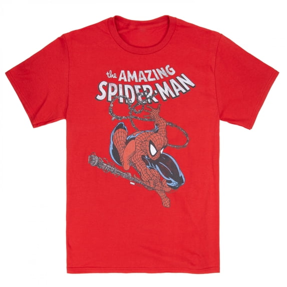 Marvel Spider-Man Men's Spidey Swinging Slim-Fit T-Shirt Heather Red L