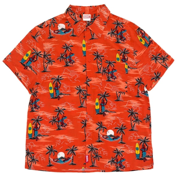 Marvel Spider-Man Men's Button Front Hawaiian Shirt Peach