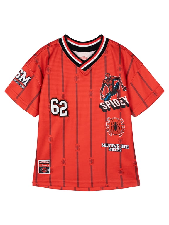 Spider-Man Mesh Soccer Jersey Athletic T-Shirt Toddler to Big Kid