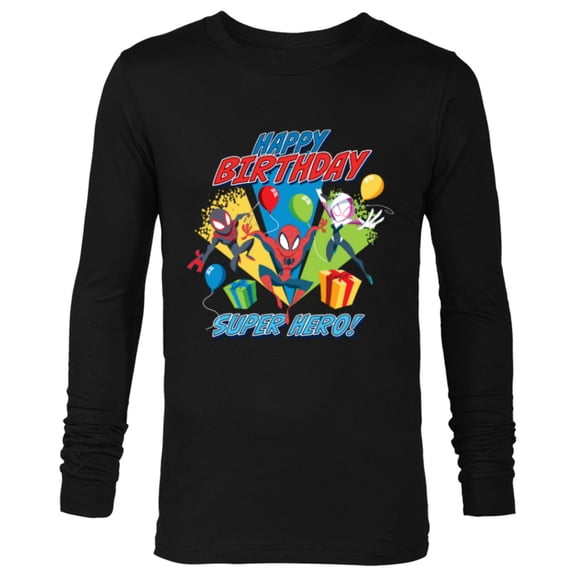 Marvel Spider-Man Miles Gwen Happy Birthday Super Hero! - Long Sleeve T-Shirt for Men - Customized-Black