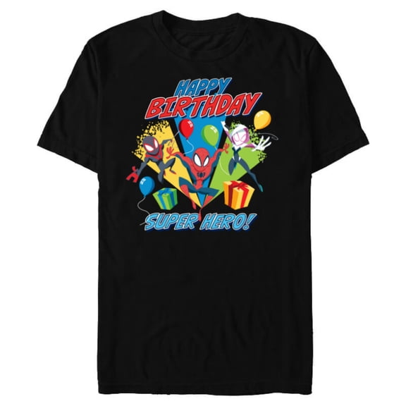 Marvel Spider-Man Miles Gwen Happy Birthday Super Hero! - Short Sleeve Blended T-Shirt for Adults - Customized-Black