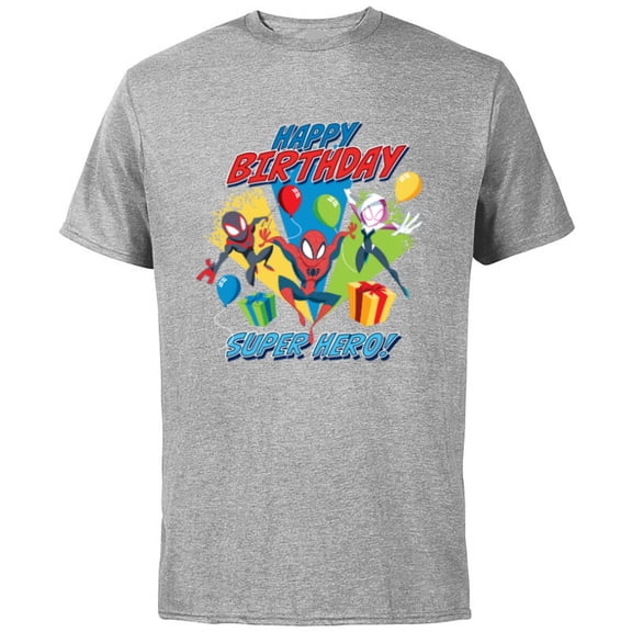 Marvel Spider-Man Miles Gwen Happy Birthday Super Hero! - Short Sleeve Cotton T-Shirt for Adults - Customized-Athletic Heather