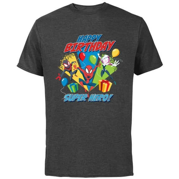Marvel Spider-Man Miles Gwen Happy Birthday Super Hero! - Short Sleeve Cotton T-Shirt for Adults - Customized-Charcoal