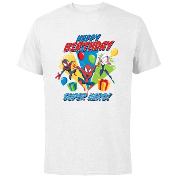 Marvel Spider-Man Miles Gwen Happy Birthday Super Hero! - Short Sleeve Cotton T-Shirt for Adults - Customized-White
