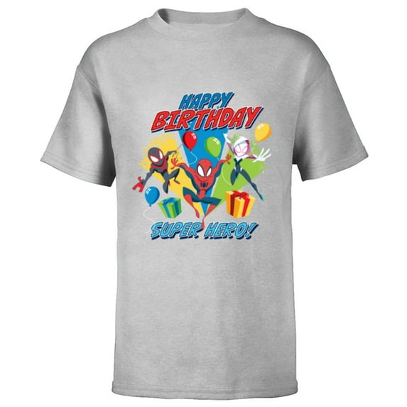 Marvel Spider-Man Miles Gwen Happy Birthday Super Hero! - Short Sleeve T-Shirt for Kids - Customized-Athletic Heather