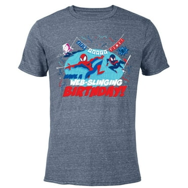 Marvel Spider-Man Miles Gwen Have a Web-Slinging Birthday - Short Sleeve Blended T-Shirt for Adults - Customized-Navy Heather