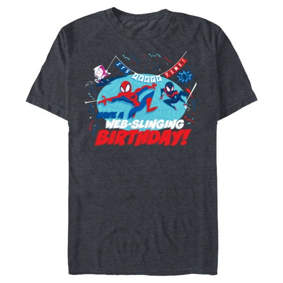 Marvel Spider-Man Miles Gwen Have a Web-Slinging Birthday - Short Sleeve Blended T-Shirt for Adults - Customized-Navy Heather