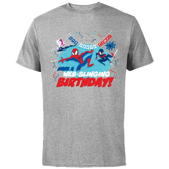 Marvel Spider-Man Miles Gwen Have a Web-Slinging Birthday - Short Sleeve Cotton T-Shirt for Adults - Customized-Athletic Heather