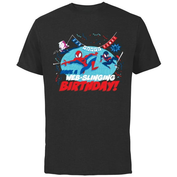Marvel Spider-Man Miles Gwen Have a Web-Slinging Birthday - Short Sleeve Cotton T-Shirt for Adults - Customized-Black