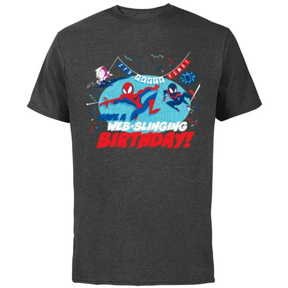 Marvel Spider-Man Miles Gwen Have a Web-Slinging Birthday - Short Sleeve Cotton T-Shirt for Adults - Customized-Charcoal