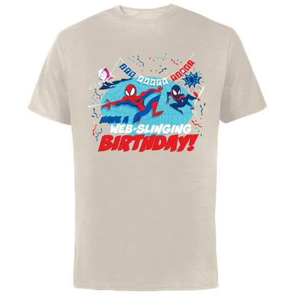Marvel Spider-Man Miles Gwen Have a Web-Slinging Birthday - Short Sleeve Cotton T-Shirt for Adults - Customized-Natural