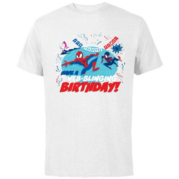 Marvel Spider-Man Miles Gwen Have a Web-Slinging Birthday - Short Sleeve Cotton T-Shirt for Adults - Customized-White