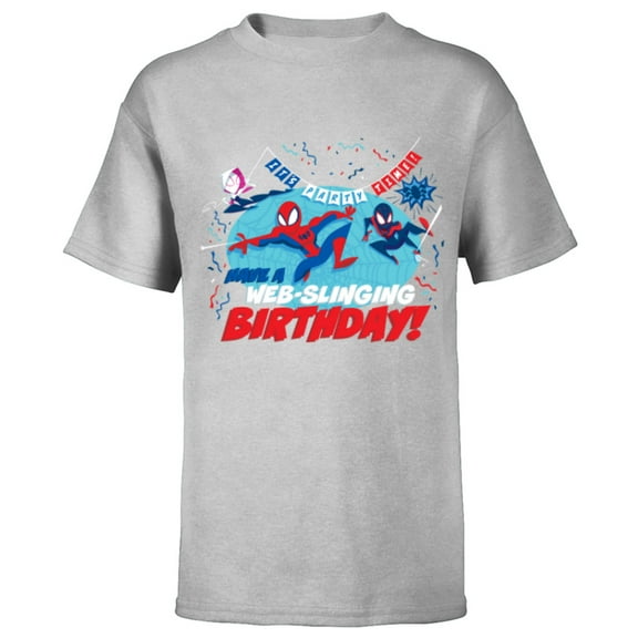 Marvel Spider-Man Miles Gwen Have a Web-Slinging Birthday - Short Sleeve T-Shirt for Kids - Customized-Athletic Heather