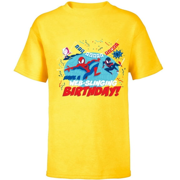 Marvel Spider-Man Miles Gwen Have a Web-Slinging Birthday - Short Sleeve T-Shirt for Kids - Customized-Yellow