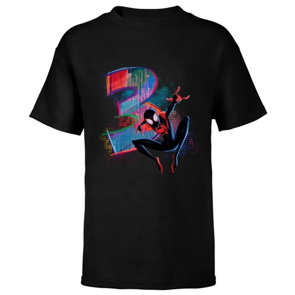 Marvel Spider-Man Miles Morales 3rd Birthday Graphic - Short Sleeve T-Shirt for Kids - Customized-Black