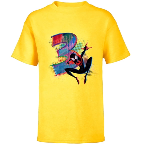 Marvel Spider-Man Miles Morales 3rd Birthday Graphic - Short Sleeve T-Shirt for Kids - Customized-Yellow
