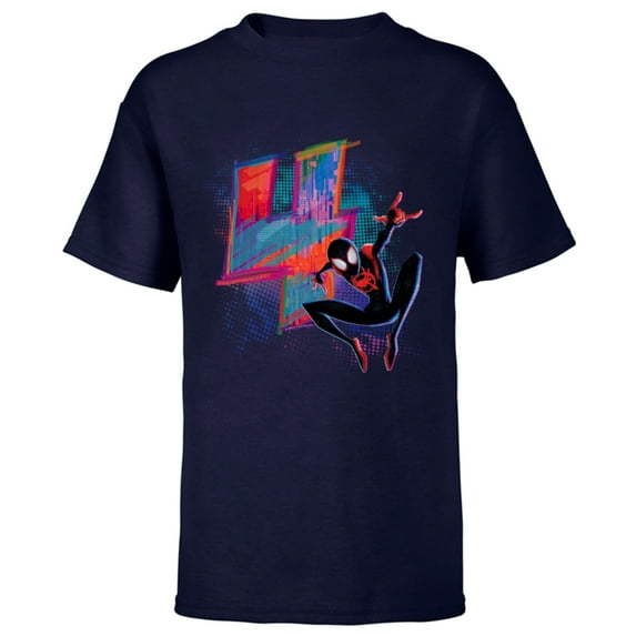 Marvel Spider-Man Miles Morales 4th Birthday Graphic - Short Sleeve T-Shirt for Kids - Customized-Navy