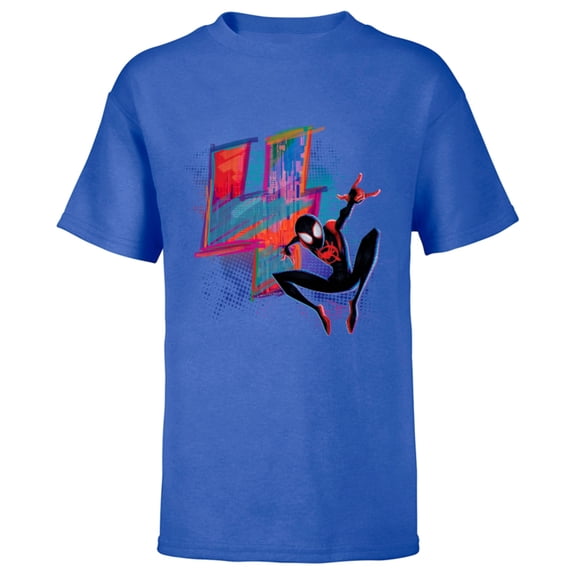 Marvel Spider-Man Miles Morales 4th Birthday Graphic - Short Sleeve T-Shirt for Kids - Customized-Royal