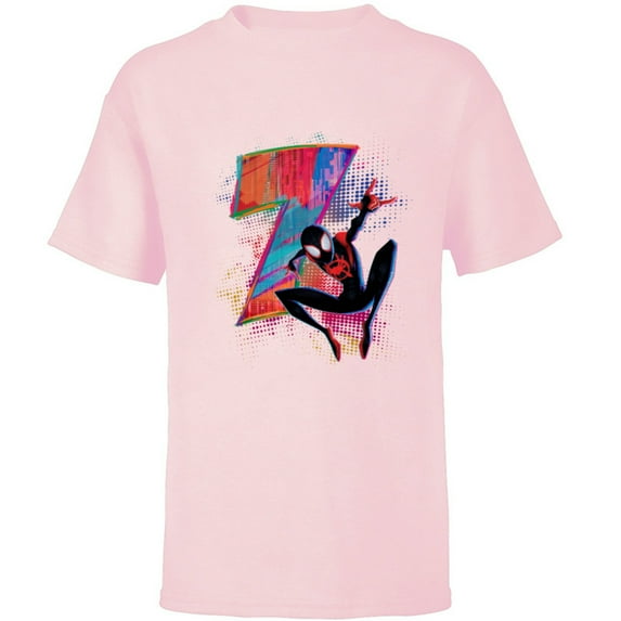Marvel Spider-Man Miles Morales 7th Birthday Graphic - Short Sleeve T-Shirt for Kids - Customized-Soft Pink
