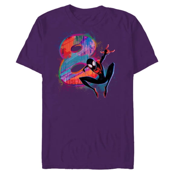Marvel Spider-Man Miles Morales 8th Birthday Graphic - Short Sleeve Blended T-Shirt for Adults - Customized-Purple