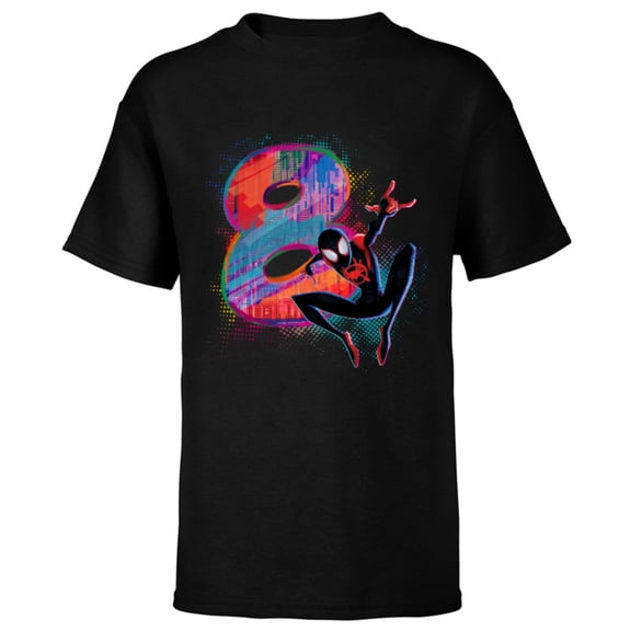 Marvel Spider-Man Miles Morales 8th Birthday Graphic - Short Sleeve T-Shirt for Kids - Customized-Black