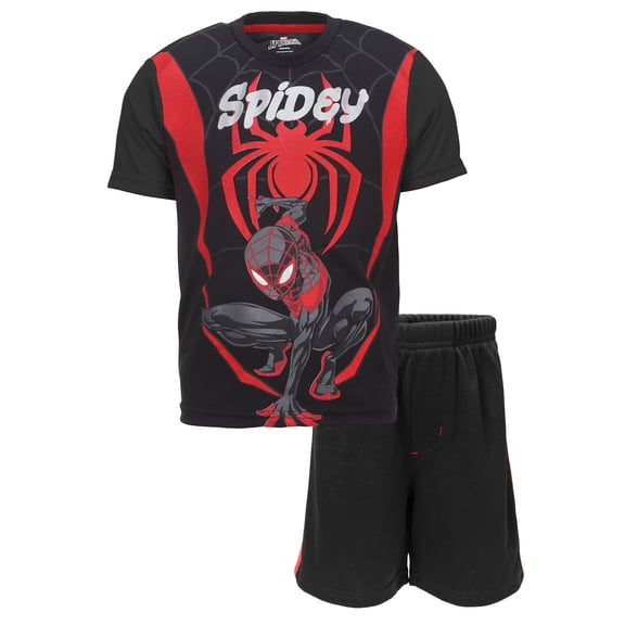 Marvel Spider-Verse Big Boys' Cosplay Athletic 2-Piece T-Shirt and Shorts Set Miles Morales Black