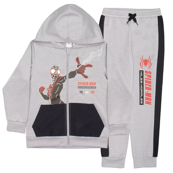 Marvel Spider-Man Miles Morales Boys Hoodie and Joggers 2-Pack Spiderman Hooded Sweatshirt Active Sweatpants Bundle for Kids (Size 4-16)