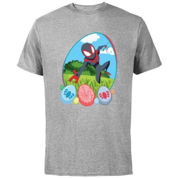 Marvel Spider-Man Miles Morales Easter Egg Hunt Holiday - Short Sleeve Cotton T-Shirt for Adults - Customized-Athletic Heather